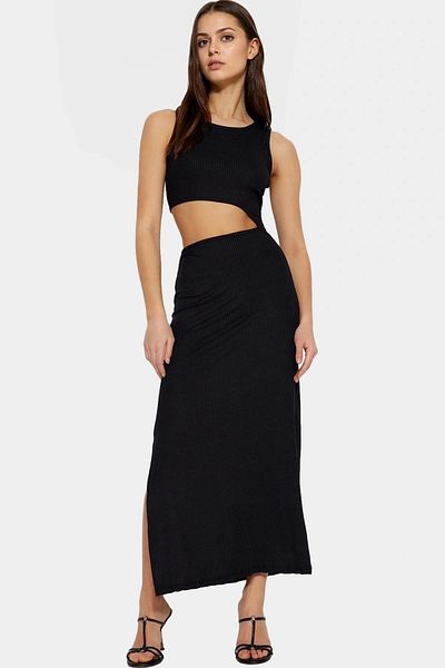PayBuy Maxi Knitted Dress Crew Neck Cut Out Detail 96% Polyester Comfortable and Stylish for Daily Use