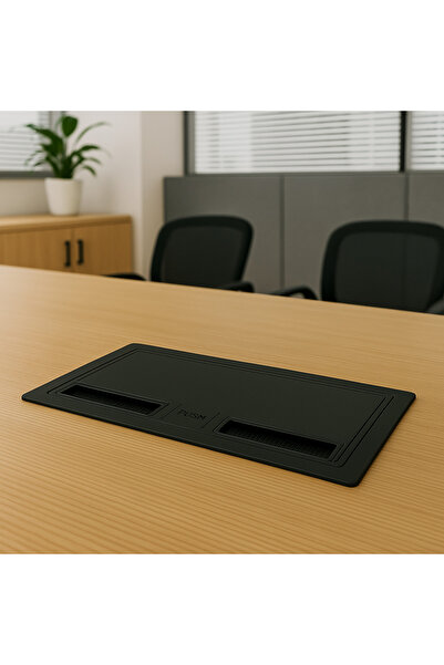 SeKaTech Dolu Masa Mobilya Üstü Priz Kutusu Plastik Kapaklı 2 Ups+2 Şebeke+1 Data Siyah Ev Ofis Mağaza