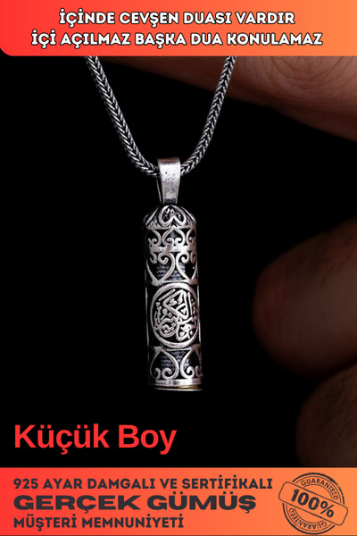 OSMANLI GÜMÜŞ Hatlı Gümüş Erkek Cevşen Muska Kolye Zincir