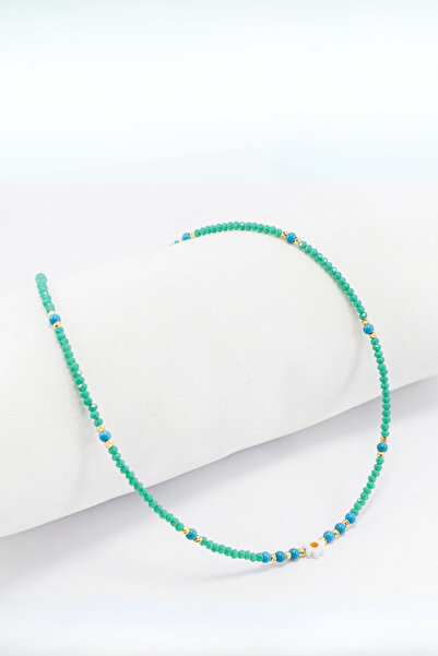 biuti Emerald Green Sand Beaded Daisy Bijoux Necklace, Gift Necklace
