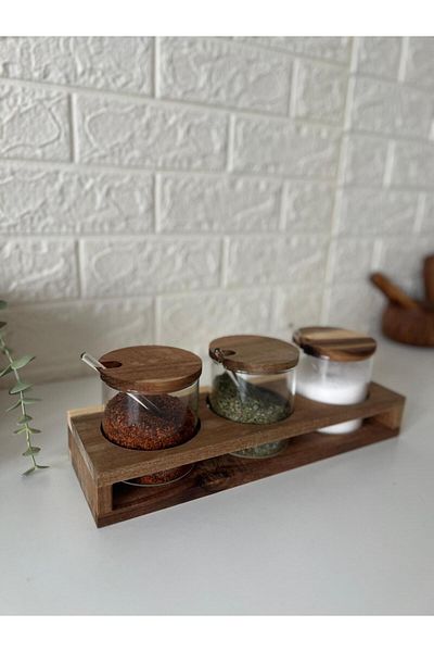 moon home dekor Spice Jar Borosilicate - Storage Jar - Spice Jar with Spoon-Acacia Lid