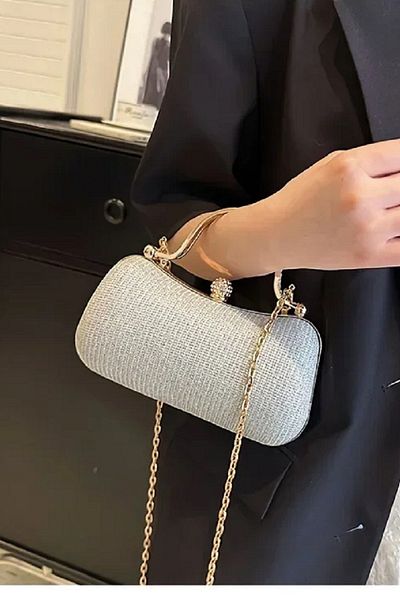 Famels Women's Imported Silver Shiny Glitter Stone Evening Dress Bag with Zircon Stone Stylish and Elegant