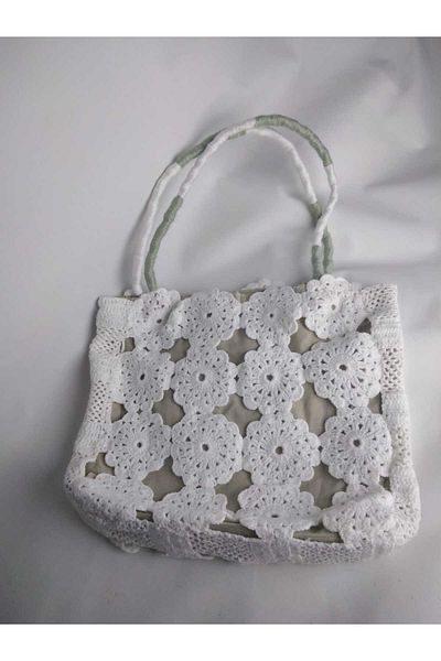 RELYA Geantă de umăr căptușită tricotată din lână albă pentru femei Lățime 31 CM Lungime 30 CM Adâncime 6 CM