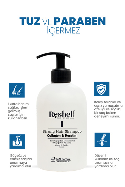 Reshell Saç Dökülmesi Bakım Şampuanı At Kuyruğu Özlü Tuzsuz Kolajen Ve Keratin Katkılı 500 ml