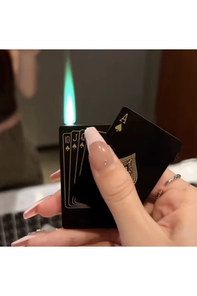 Techmarketi Sıradışı Poker Tasarim Jet Alev Oyun Karti Rüzgar Geçirmez Çakmak