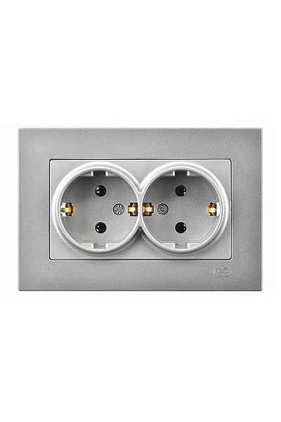 Günsan Elektrik Günsan Eqona Silver Double Grounded Socket