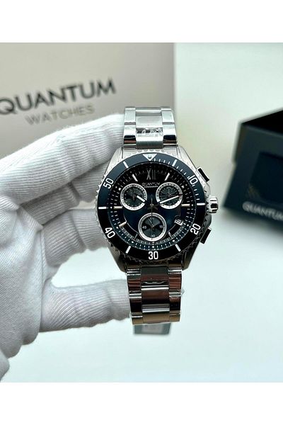Quantum Sport Men's Wristwatch - Steel Inside with Black Calendar and Genuine Leather Card Holder Gift