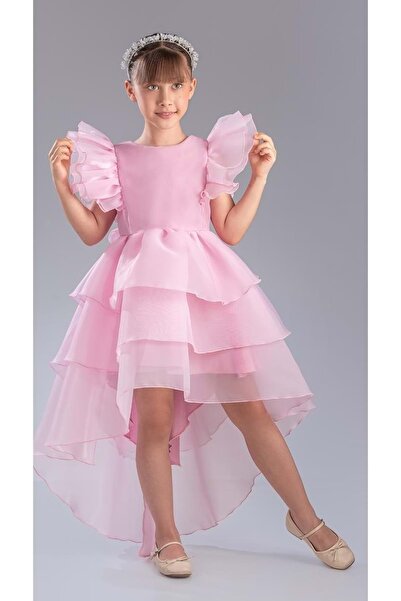 Mnk Baby&Kids Kız Çocuk Kuyruklu , Taçlı Vragia Abiye Elbise M00745 PEMBE