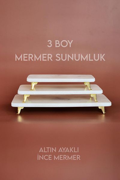 ioadesign Thin and Real Marble Presentation Set of 3 - Gold Legs