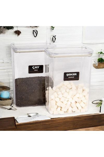 emdeco 2-Piece Vacuum Lid Labeled Tea Candy Acrylic Jar Storage Container 3 Lt
