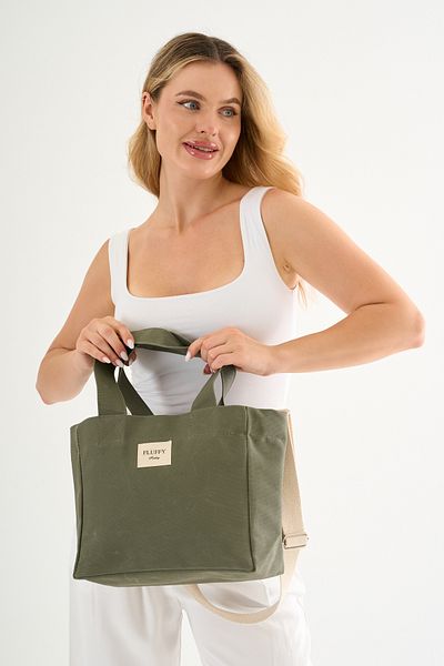 fluffy Green Tea Waxed Canvas Waterproof Shoulder Hand Bag High School and College School Bag(En:28 Size:25)