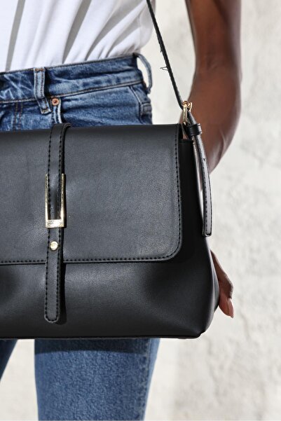 cosybag. Τσάντα ώμου Pinteres Senna Model Γυναικεία τσάντα ώμου από μαλακό συνθετικό δέρμα μεγάλου μεγέθους Μαύρη