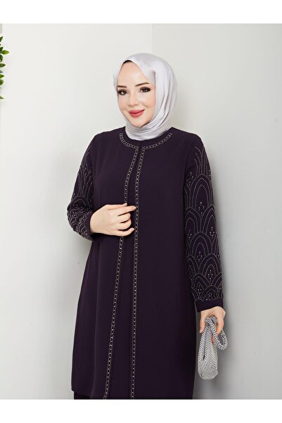 ESLEMNUR Plus size mother dress with stone sleeves