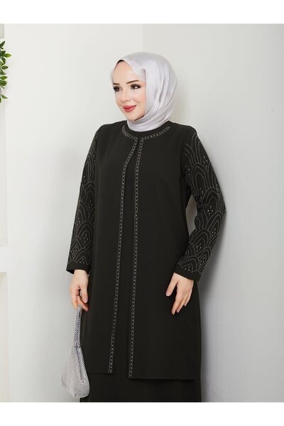 ESLEMNUR Kolları Taşlı Büyük Beden Anne Elbisesi
