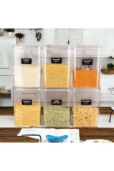 emdeco 6-Piece Vacuum Lid Acrylic Food Storage Jar Container and Box 3 Liter with Label Gift