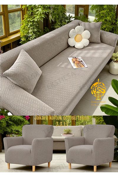Tekstilsa Elastic Sofa Cover |   Elastic Seat Cover |   Sofa Cover Set Cream 3,3,1,1