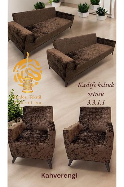 Tekstilsa Soft Washable Feather Stain Resistant Elastic Velvet Brown Sofa Cover Set Set of 43,3,1,1