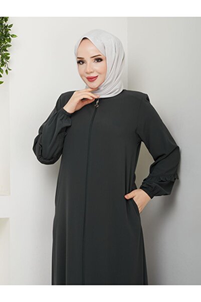 ESLEMNUR KÖŞELİ BÜZGÜ DETAYLI MEDİNE İPEĞİ FERACE