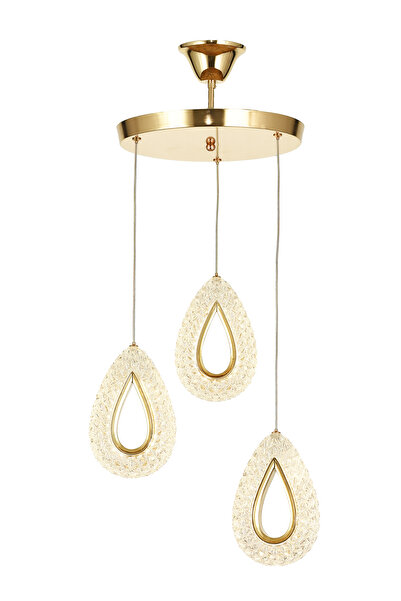 Avizemoda Dali 3'Lü Ledli Dim Kumandalı Modern Akrilik Sarkıt Avize (3 Renk Led; Sarı-Beyaz-Gün ışığı) - GOLD