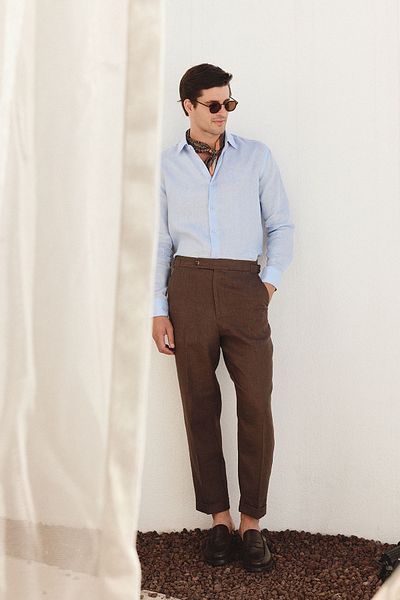 Antioch Baby Blue 100% Linen Comfort Fit Men's Shirt