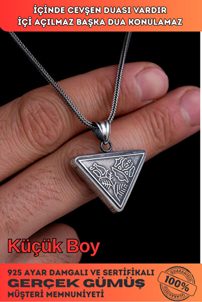 OSMANLI GÜMÜŞ Gümüş Cevşen Muska Erkek Kolye Zincir Çiçek Motifli