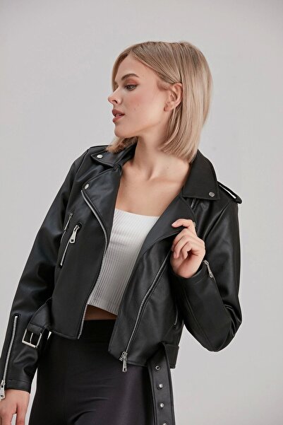 MEECY Černá kožená dámská bunda