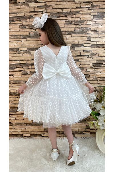 Mnk White Lace Buckle Katkat Princess Girl's Dress - 0306