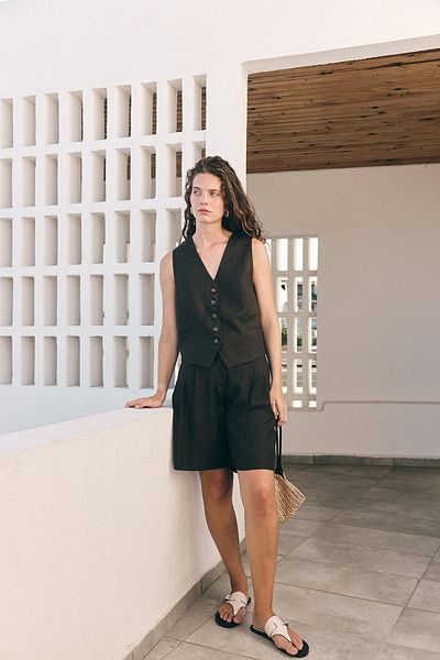 Antioch Brown Linen Blended Women's Tailor Vest