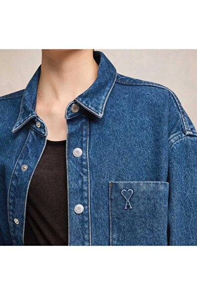 RİGALA PARİS MAVİ MUADİL OVERSİZE DENİM GÖMLEK