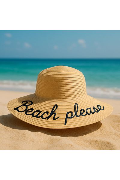 Paciqa Women's Straw Beach Hat Wide Brim Summer Beach Please Embroidered Model