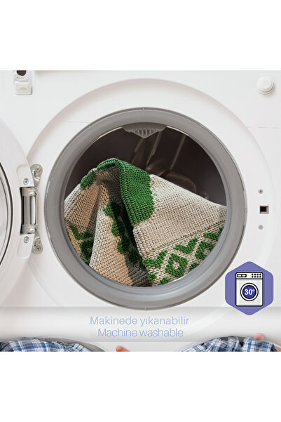 Bestekar Eslora Green-Cream 100% Cotton 50X70 Curl Machine Washable 2-Piece Luxury Foot Mat