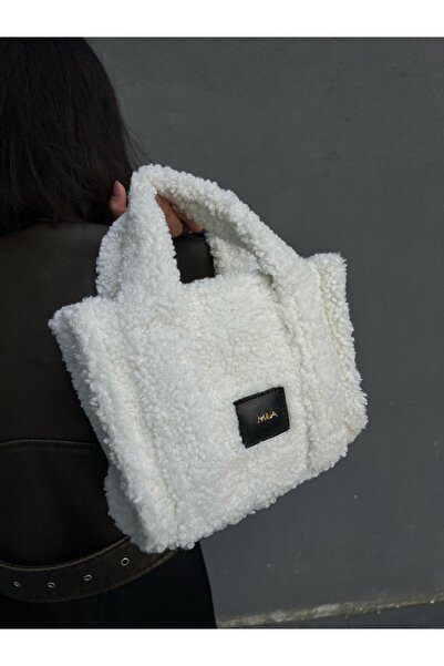 Mia Collection Geantă de umăr pentru femei și model pufos alb