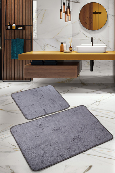 Bestekar Σετ μπάνιου 2 τεμαχίων Lunessa Anthracite Nordic Pattern Modern Soft που πλένεται στο πλυντήριο