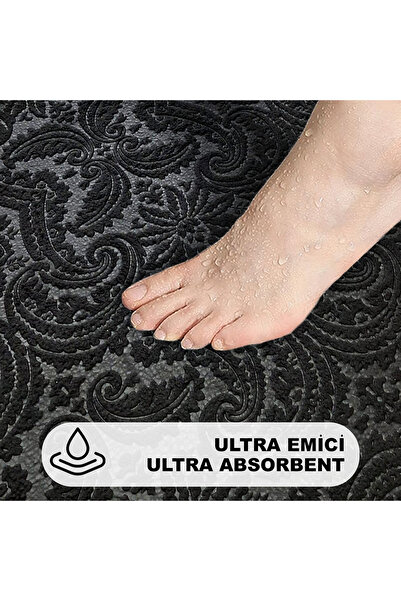 Bestekar Σετ μπάνιου 3 τεμαχίων με μαλακό μαύρο σχέδιο Luvora, αντιολισθητικό, που πλένεται στο πλυντήριο