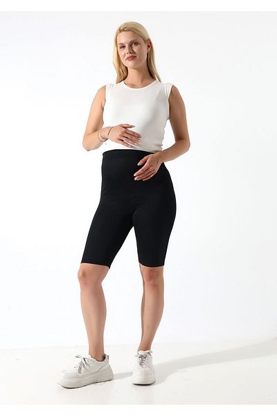 WAYS Leggings de maternitate pentru femei, peste genunchi, pentru biker, pentru scafandri, cu talie ajustabilă