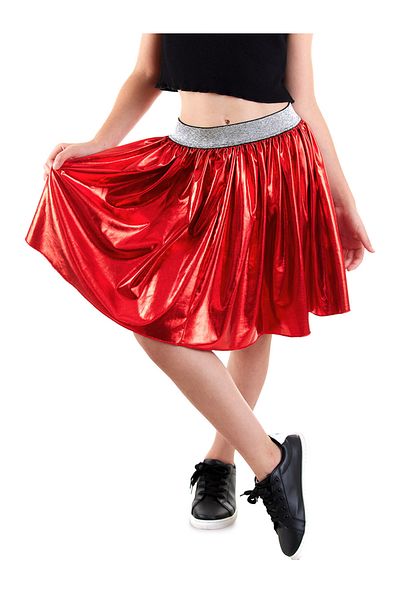 Denokids Girl's Red Metallic Shiny Skirt