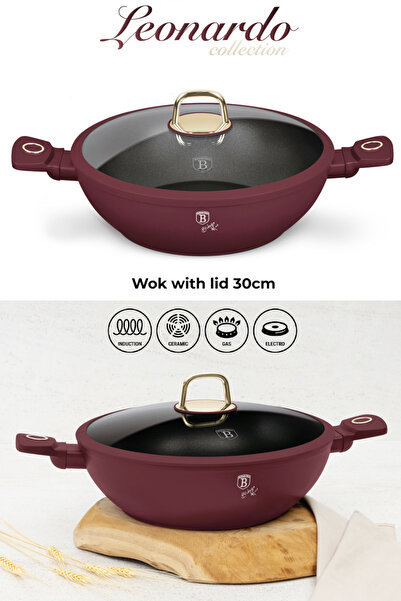 Berlinger Haus Tigaie Wok cu Capac, Înveliș din Titan, 30 cm, Colecția Leonar...