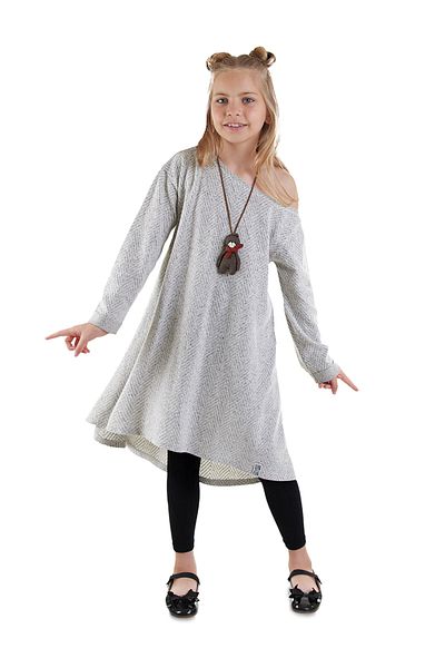 Denokids Γκρι κοριτσίστικο ασύμμετρο πλεκτό φόρεμα