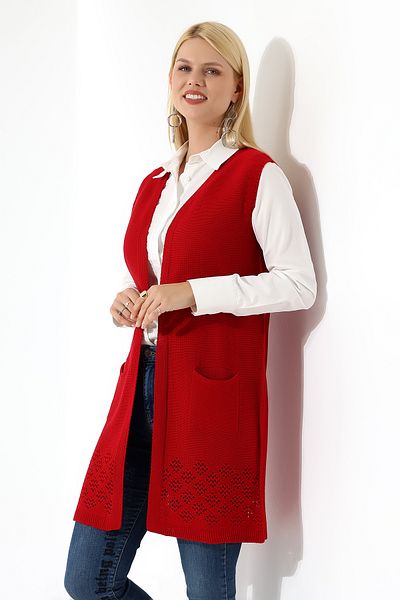 Devinka Women's Red Seasonal Knitwear Vest