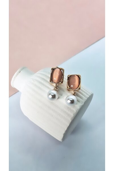 Serenity أقراط من الفولاذ على شكل مربع من حجر الأوبال مع اللؤلؤ