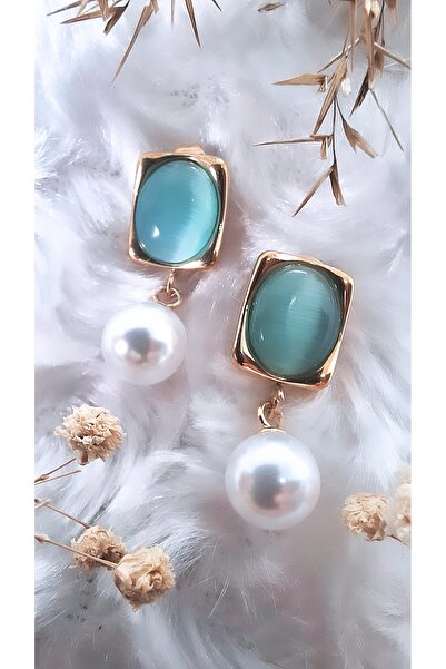 Serenity أقراط من الفولاذ على شكل مربع من حجر الأوبال مع اللؤلؤ