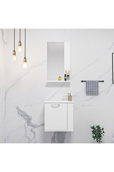 ARNETTİ Tina 45cm Lavabolu Banyo Dolabı Takımı Beyaz Gövde Beyaz Kapak - Tina45