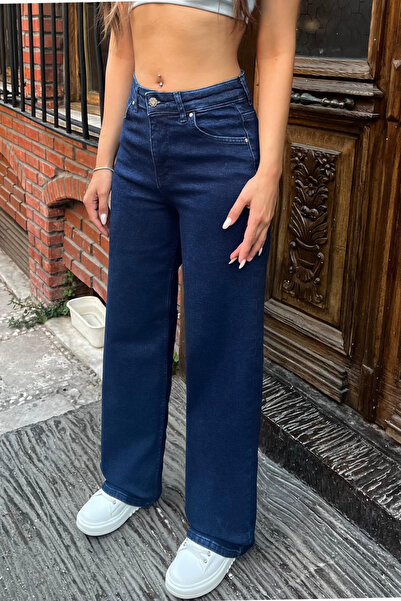 BİKELİFE Damen 90er Jahre Stretch Wide Leg Shabby Palazzo Jeans