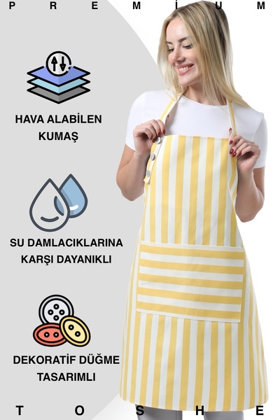 TOSHEX Mutfak Önlüğü Su Geçirmez Şef Önlüğü 2 Geniş Cepli Barista Önlüğü Önlü...