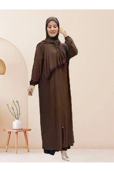 samu butik Hijab One Piece Lycra Sandy Prayer Dress - Does Not Show Inside