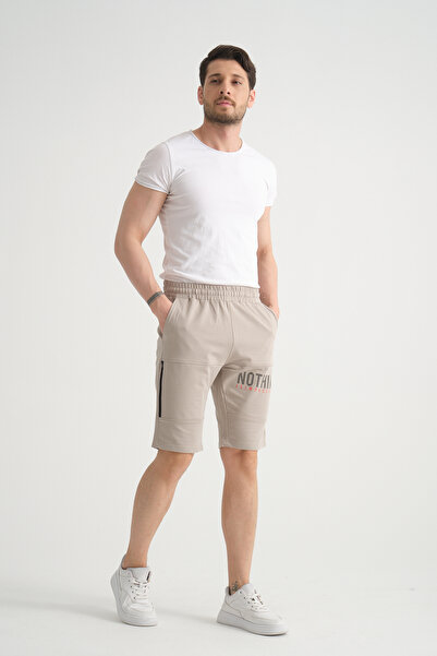 Shooter Sportswear Premium Erkek Şort Gri Baskı Detaylı Fermuar Cep Detaylı Regular Kalıp