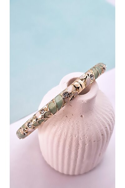 Serenity سوار من الزاماك مطلي بالنحاس الساتان الملون مع شكل ورقة الشجر وحجر ا...