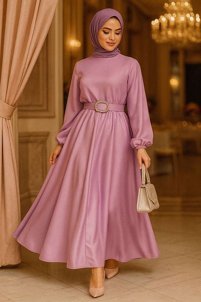 Neva Style Λιλά Σατέν Φόρεμα Hijab 5727lıla