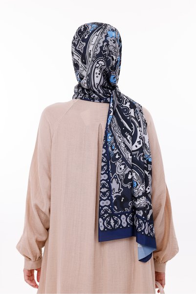 tarzınısec Retro Patterned Women's Shawl Blue Estascarf