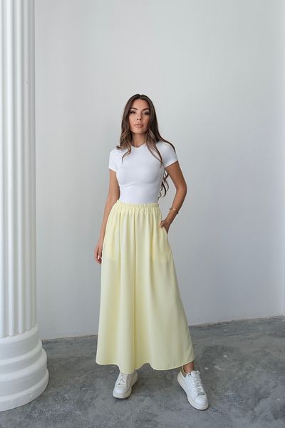 Hatun Atila Wide Cut Flared Double Crepe Trouser Skirt with Elastic Waist - Yellow